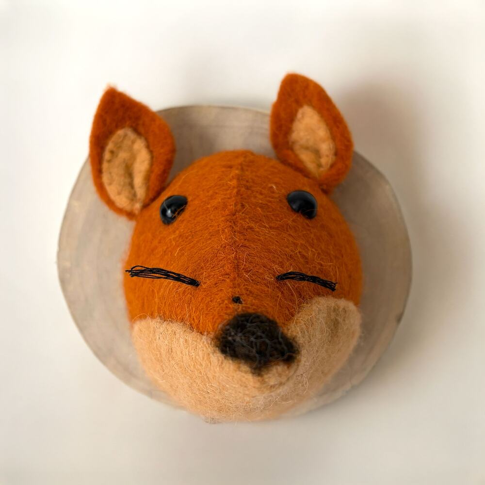 Handmade Felt Fox Head Wall Mount Woodland Nursery Decor Animal Trophy Head